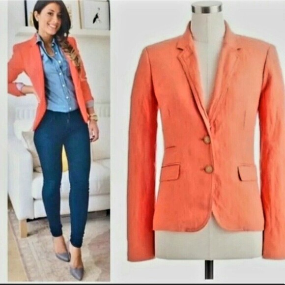 J Crew Schoolboy Structured Blazer Womens Size 2 Coral fully Lined Spring Preppy - Picture 2 of 16